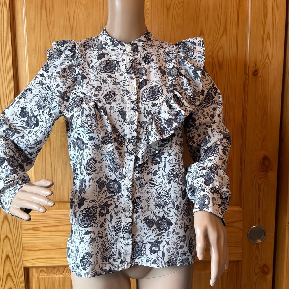 Revka Floral Top Blouse Ruffles Feminine Office Casual Size 4 Coquette Girl